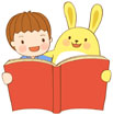 책을 보는 토끼와 남자아이 템플릿