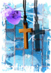 십자가 목걸이와 보라색 꽃잎 템플릿